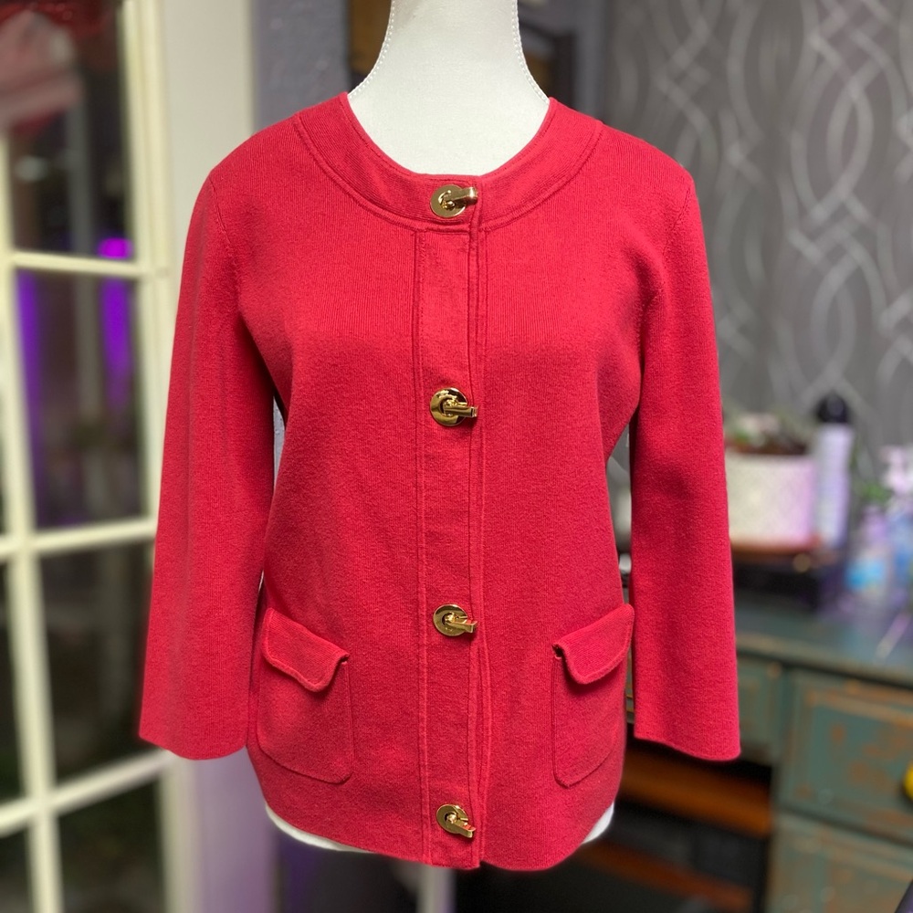 Jones New York signature Red jacket/cardigan with gold toggle buttons